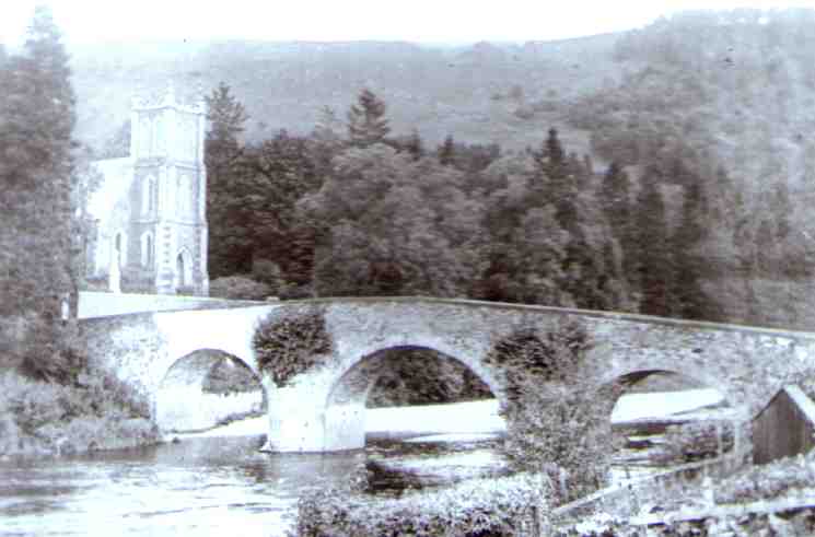 An artist's impression of Westerkirk church and Bentpath bridge in 1736