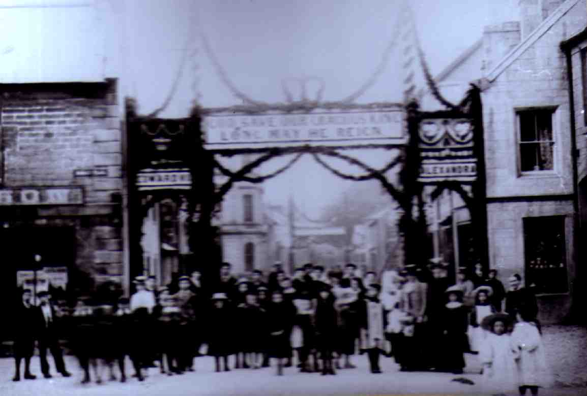 Langholmites prepared to celebrate King Edward VII's coronation in Langholm High Street in 1902